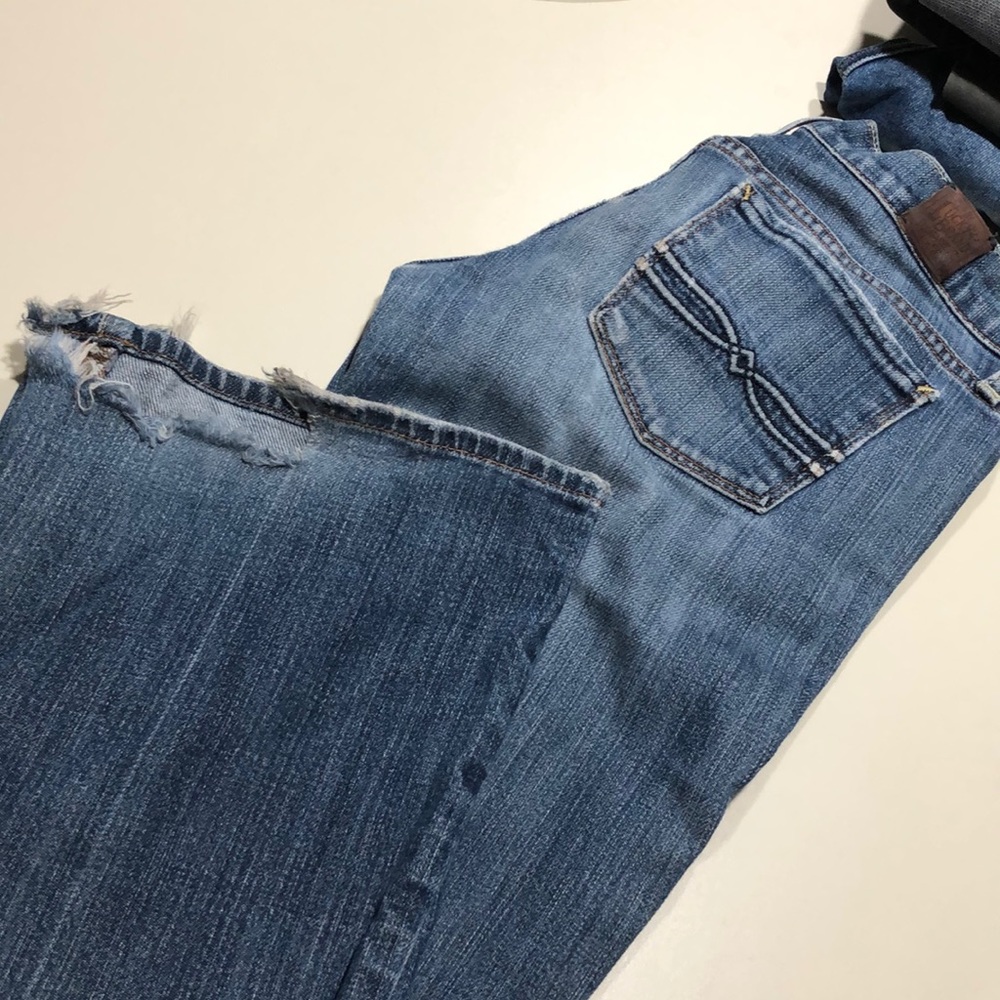 Lucky brand flared worn denim